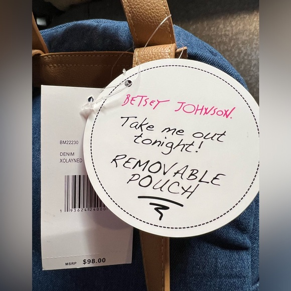 Betsy Johnson NWT Denim Blue Quilted Backpack with Small  Brown Purse (P034) - Picture 16 of 16